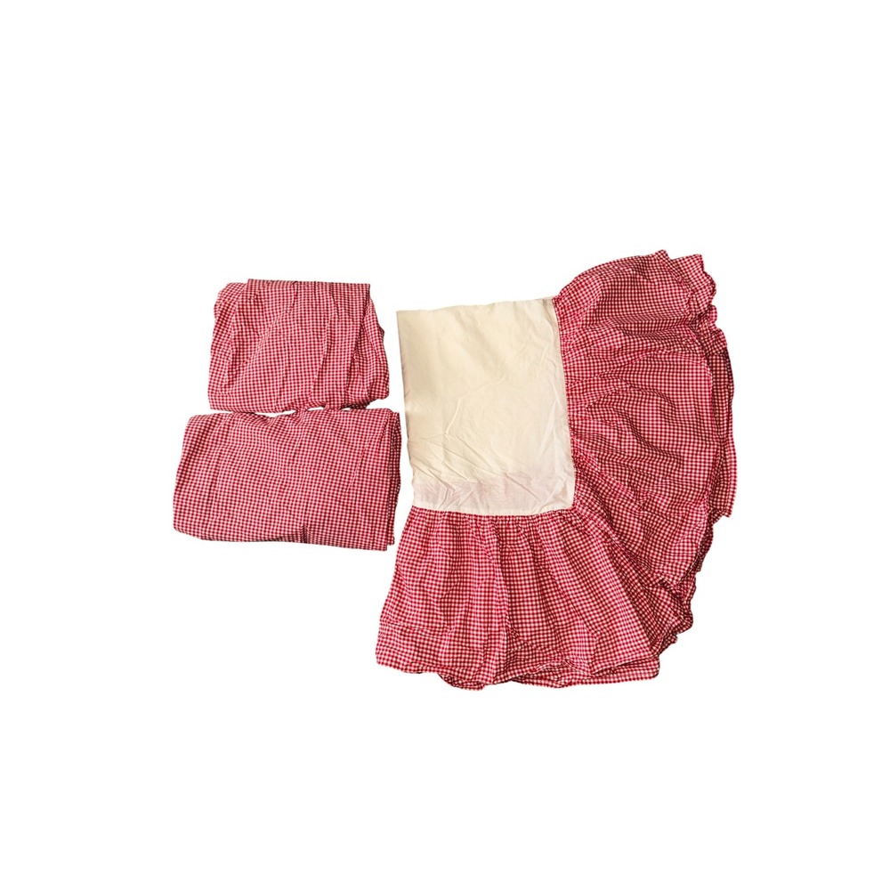 Pottery Barn Kids Crib Bedding Set Red Gingham Ruffled Skirt 2 fitted Sheets